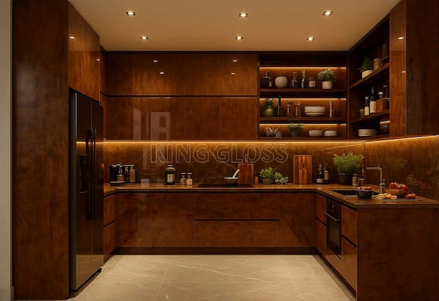 طرح چوب براق قهوه ای مایل به قرمز ریشه دار براق کینگ گلاس