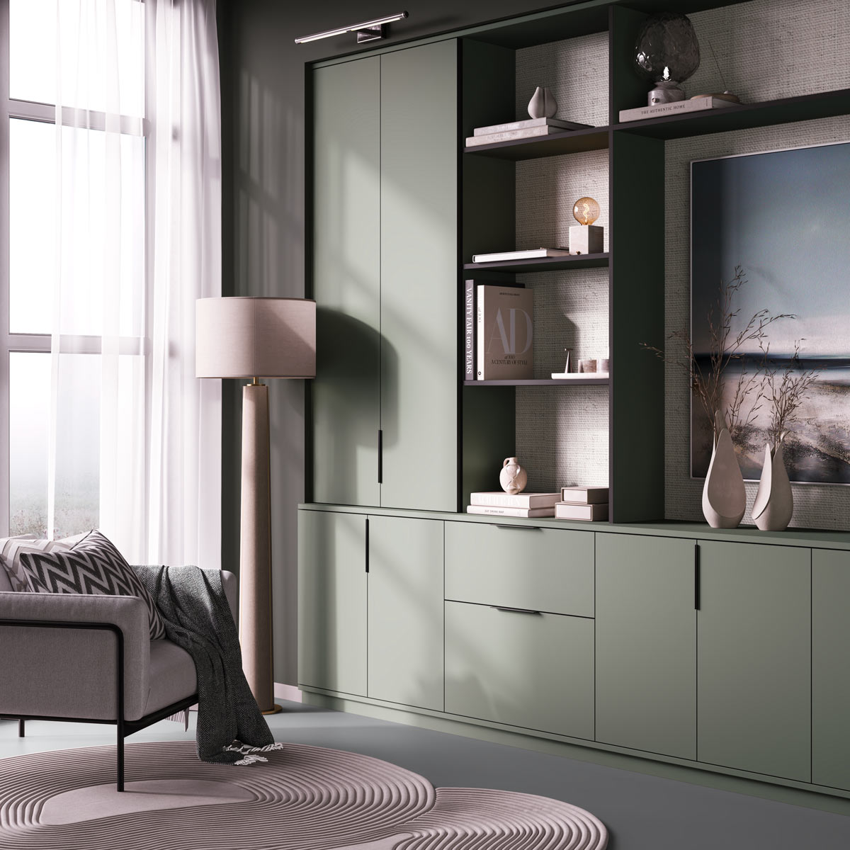 پنل روکش ملامینه پاکچوب طرح سبز طوسی Green Grey 1137 تک رنگ ساده