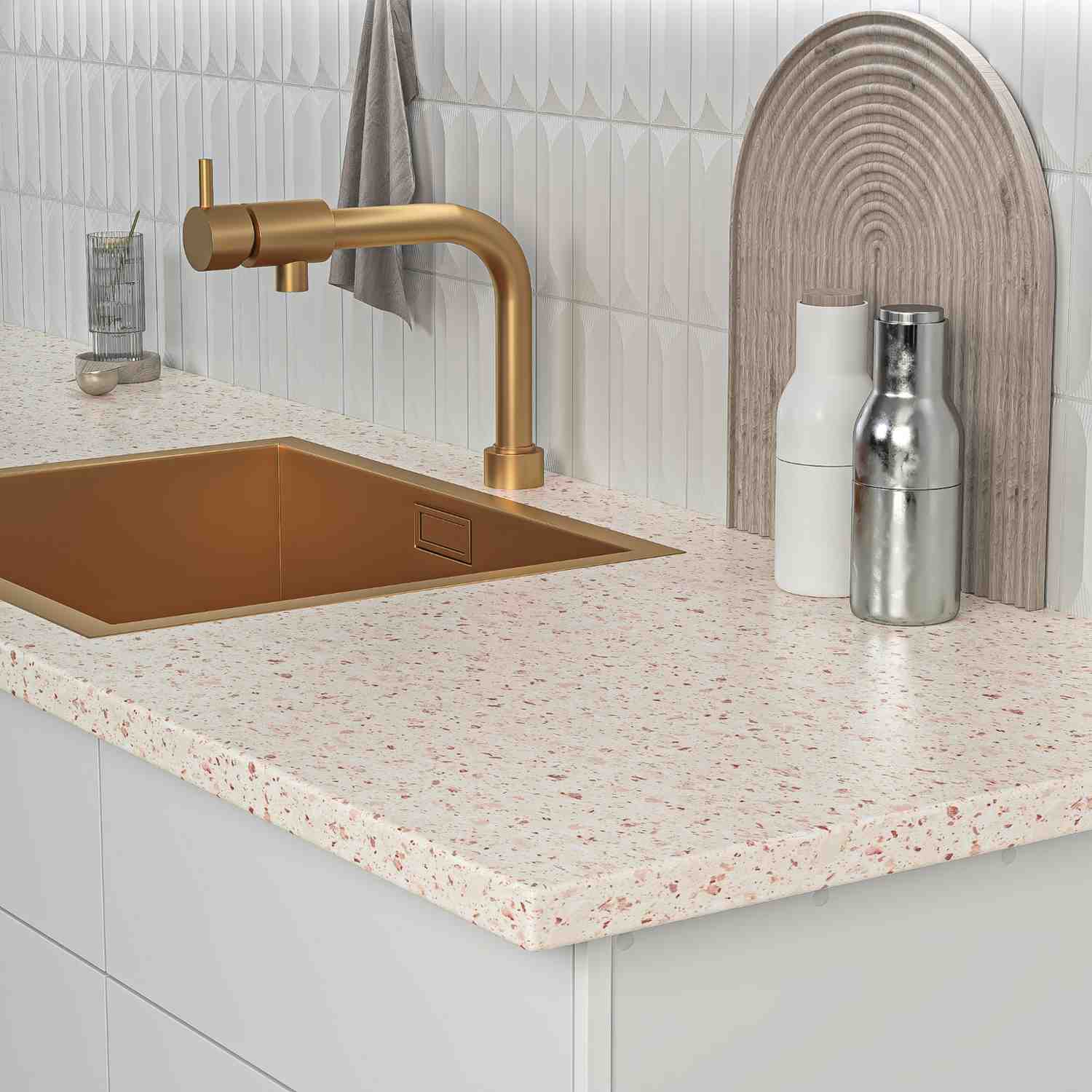 نمای کاربرد صفحه کابینت پاک چوب گرانیت کرم کد 2070 در دکوراسیون آشپزخانه